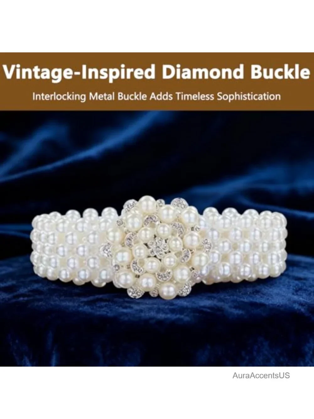 Beaded Pearl Waist Chain Belt with Rhinestones Stretchy Dress Belt